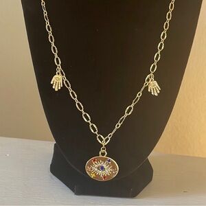 Gold Evil Eye Necklace with Hand Charms